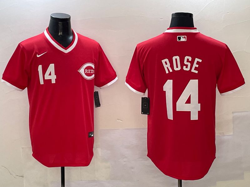 Men Cincinnati Reds #14 Rose Red Throwback 2025 Nike MLB Jersey style 1